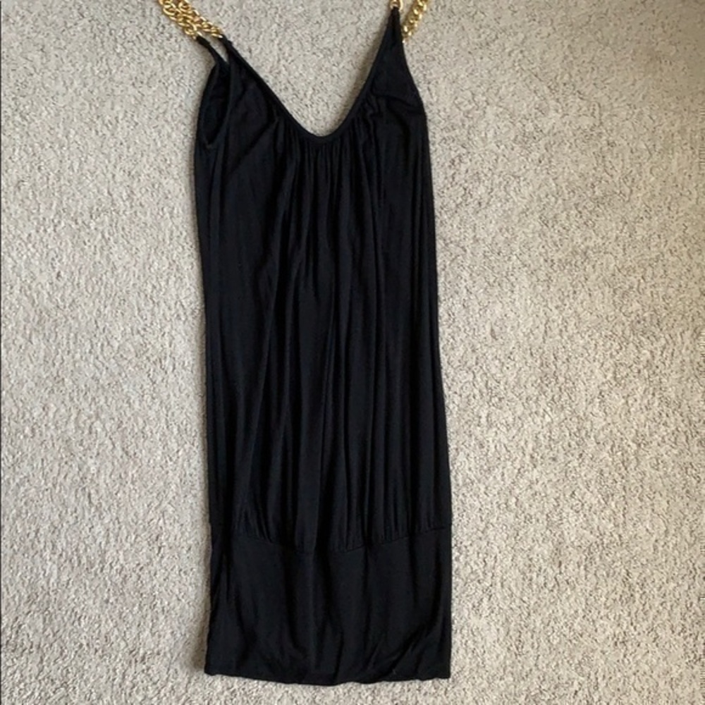 Black dress with gold chain straps in size small